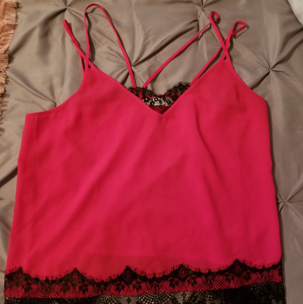 Pink and black lace camisole
